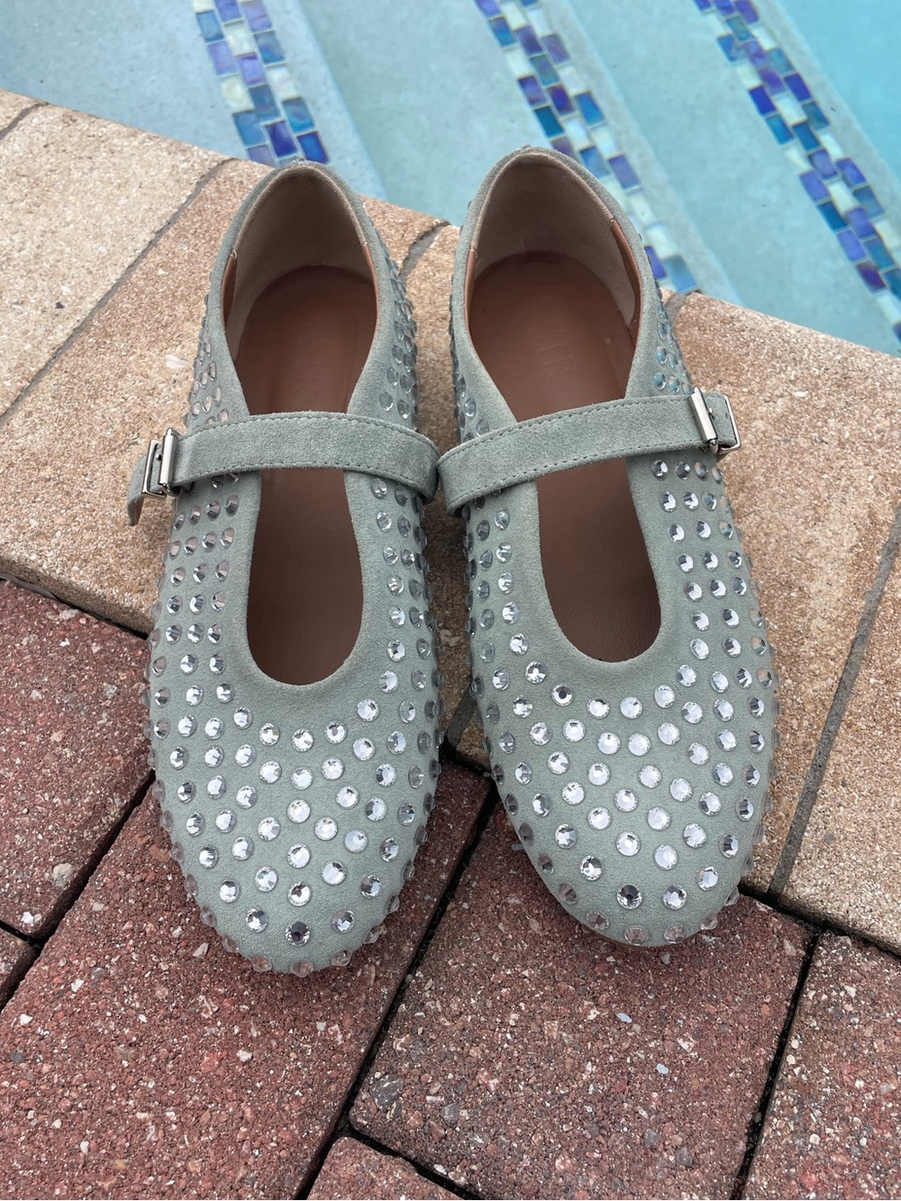 Lavorazione Artigiana Italy Light Mint Crystal Mary Jane Flats Size 38